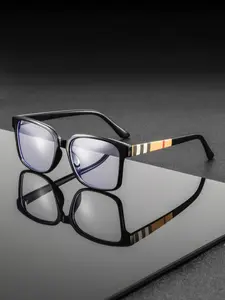 Men's Square Full Frame Fashion Glasses, Casual Stylish Large Size Flat Lenses, Durable PC Frames, Ideal for Daily Business Commute Home Wear