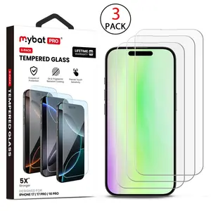MyBat Pro Tempered Glass Screen Protector 2.5D 3-Pack for Apple iPhone 17 iPhone 17 Pro 16 Pro Clear 5X Stronger