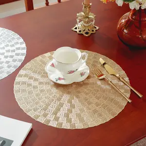 6/8pcs Hotel Restaurant Placemats, PVC High-End Silver Color Round Insulation Mats, Easy to Clean Table Mat Decor