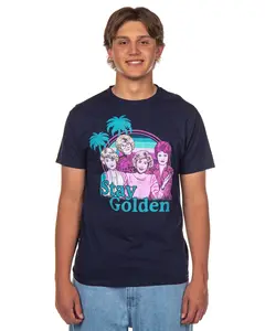 Golden Girls Men's T-Shirt Stay Golden Palm Tree Design Adult Short Sleeve Crewneck Tee (Large)
