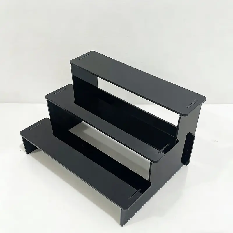 3 Layer Display Shelf with Decorative Safety Fence, No Tool Assembly, Plastic Material, 7.56 Inches, Organiser, Display Riser, Dessert Display Stand, Cupcake Display Stands, for Perfume, Figurines, Cupcakes