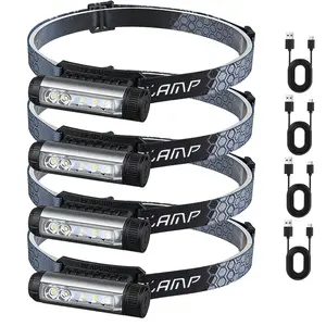 4Packs Magnetic Headlamp Rechargeable, Super Bright High Lumens LED Head Light, 8 Modes IPX7 Waterproof Lightweight Headlamp with USB Charging & Magnetic Base for Camping, Running, Fishing, Hard Hat Work, Outdoor Emergency