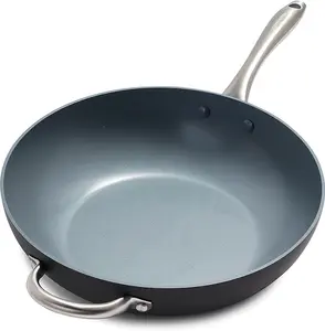 GreenPan Lima Hard Anodized Healthy Ceramic Nonstick 12.5" Wok pan with Helper Handle, PFAS-Free, Oven Safe, Gray