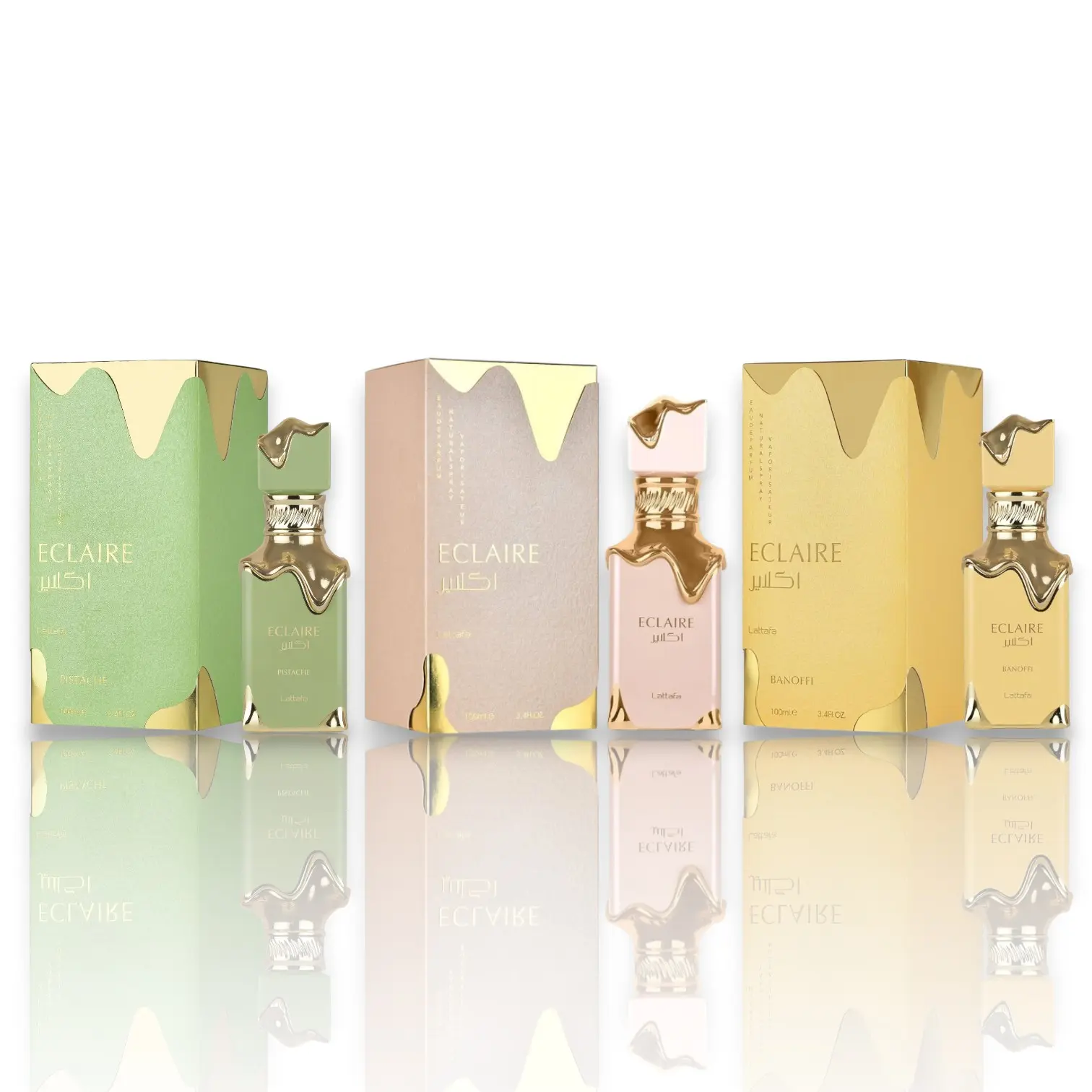 Lattafa Perfumes | Eclaire + Eclaire Pistache + Eclaire Banoffi | Eau De Parfum | Unisex fragrance | 100 ML - 3.4 oz | Caramel - Pistachio & Banana Cream Notes, Edp
