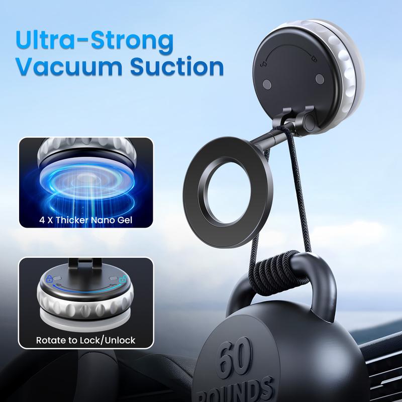 VIWAVE Car Phone Holder, Magnetic Suction & Knob-Type Vacuum Adsorption, Foldable & Retractable, Suitable for Any Flat Surface, for iPhone and All Smartphones
