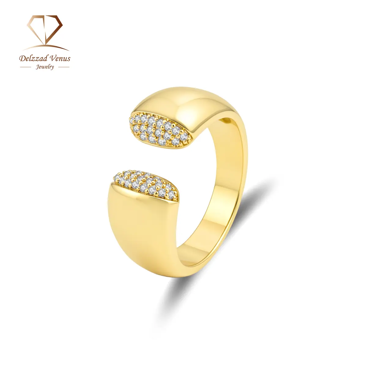 Delzzad 0.2ct Open Space Cocktail Ring Luxury Open Cuff Ring VVS Synthetic Moissanite Ring Jewelry Copper Band Perfect Birthday Wedding Anniversary Gift