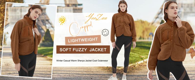 YeeZaa Women's Cropped Sherpa Lined Fleece Jacket 2025 TikTokShopBlackFriday Winter Warm Button Down Fuzzy Coats Shacket Outerwear with Pockets