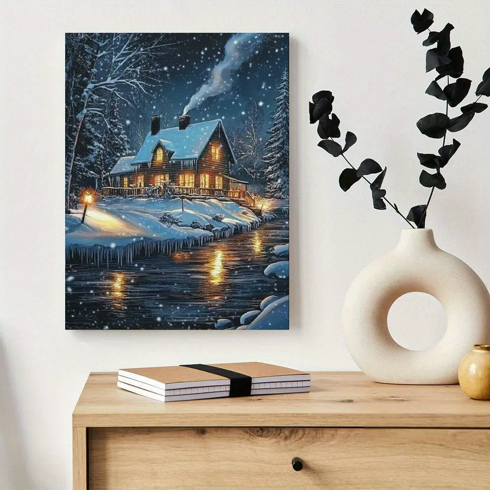 WallLightedCanvasLightUpChristmasPictures,FiberoptionChristmasCanvas,WinterSceneCanvasWallArtwithLights,framedforChristmasSeasonDecoration