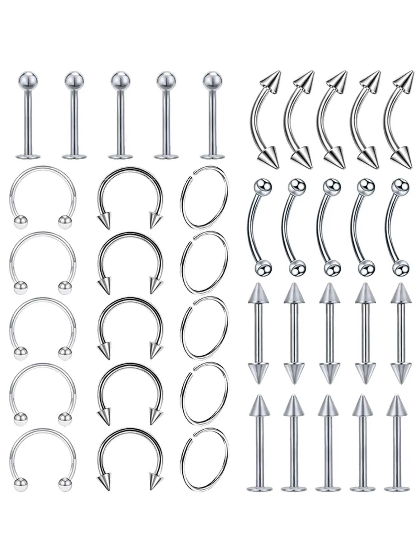 Stainless Steel Piercing Jewelry Set, Punk Style Spiral Nose Ring, Eyebrow Ring, Lip Ring, Tongue Ring, Fashion Jewelry Accessories for Men & Women