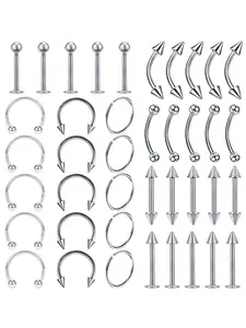 Stainless Steel Piercing Jewelry Set, Punk Style Spiral Nose Ring, Eyebrow Ring, Lip Ring, Tongue Ring, Fashion Jewelry Accessories for Men & Women
