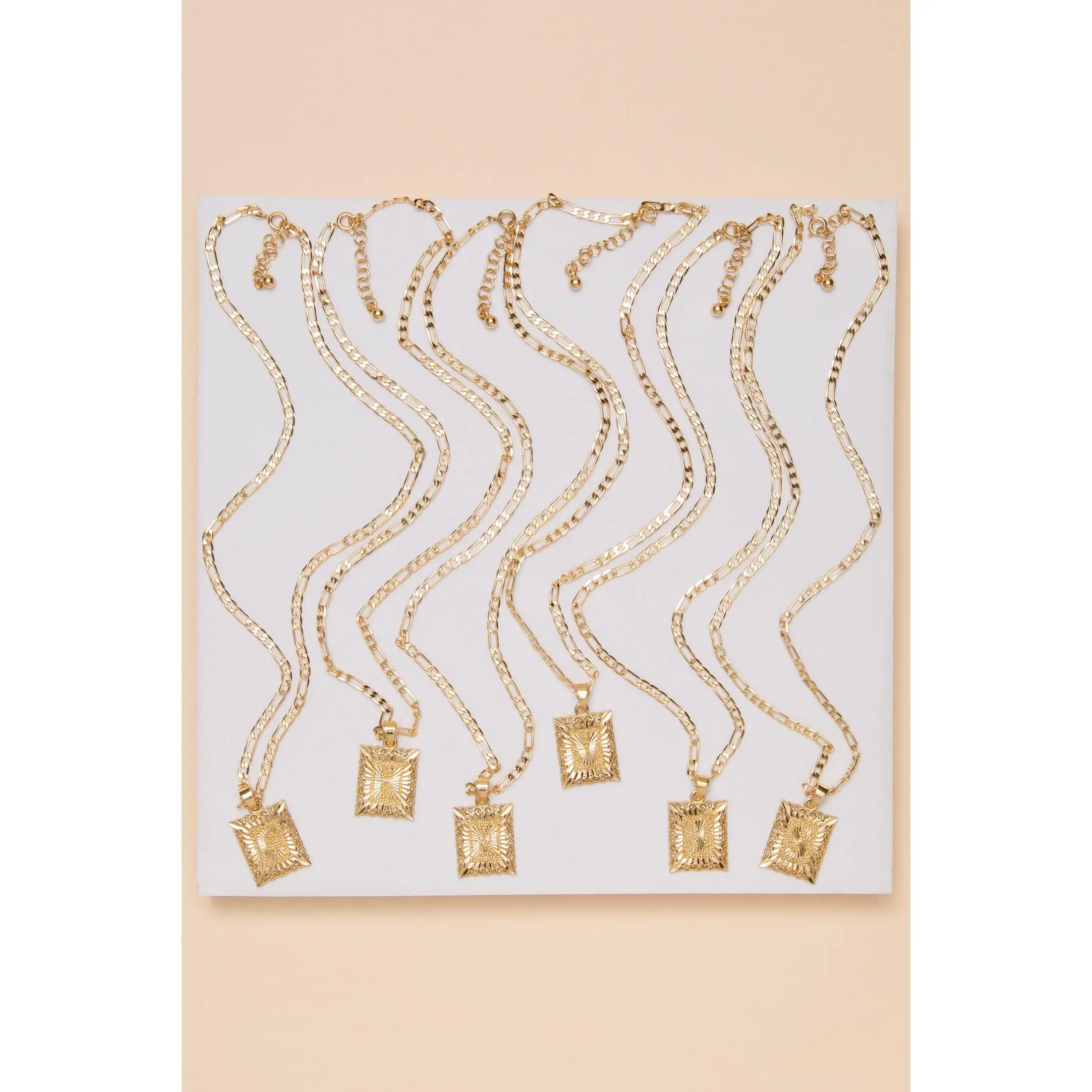 Luna Gold Dipped Initial Rectangle Pendant with Figaro Chain