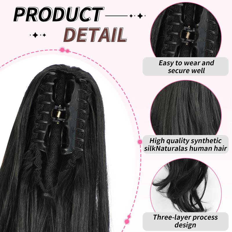 Claw Ponytail Extension, 26Inch Claw Clip in Ponytail Extension for Women Long Black Wavy Layered Pony Tails Hair Extensions Synthetic Clip in Ponytail Hairpiece for Women Daily Party Use
