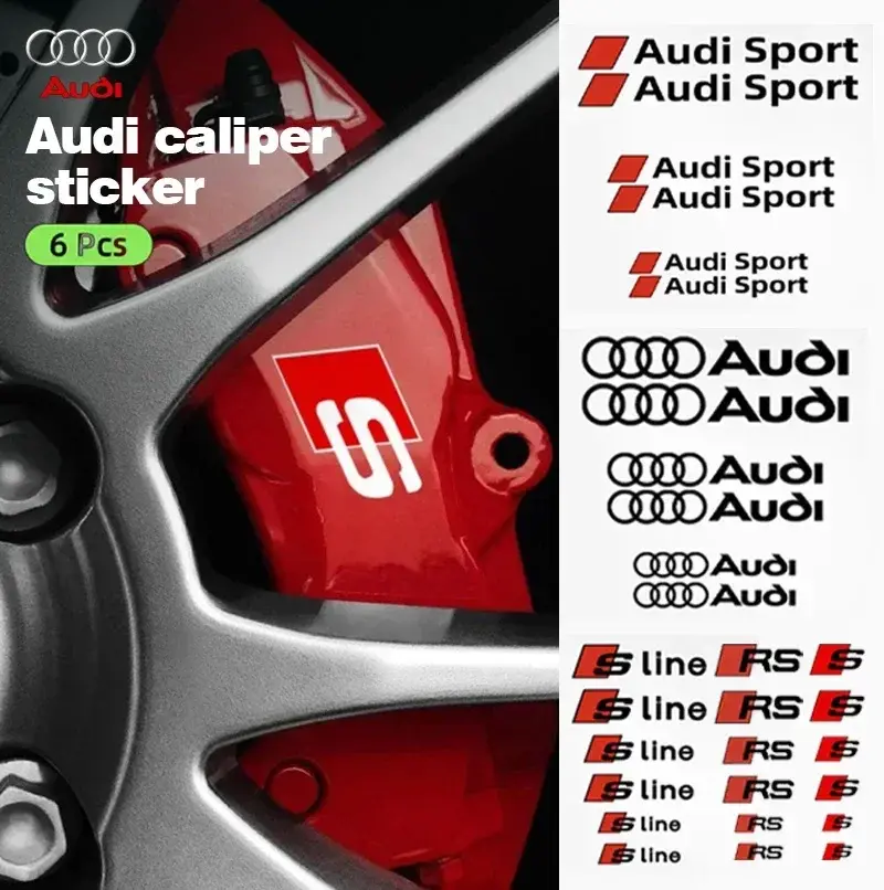 6 Pack Brake Caliper Car Sticker Decal Wheel Car Logo Decoration Accessories For Audis Sline TT A1 A2 A3 A4 A5 A6 A7 A8 8P B6 B7