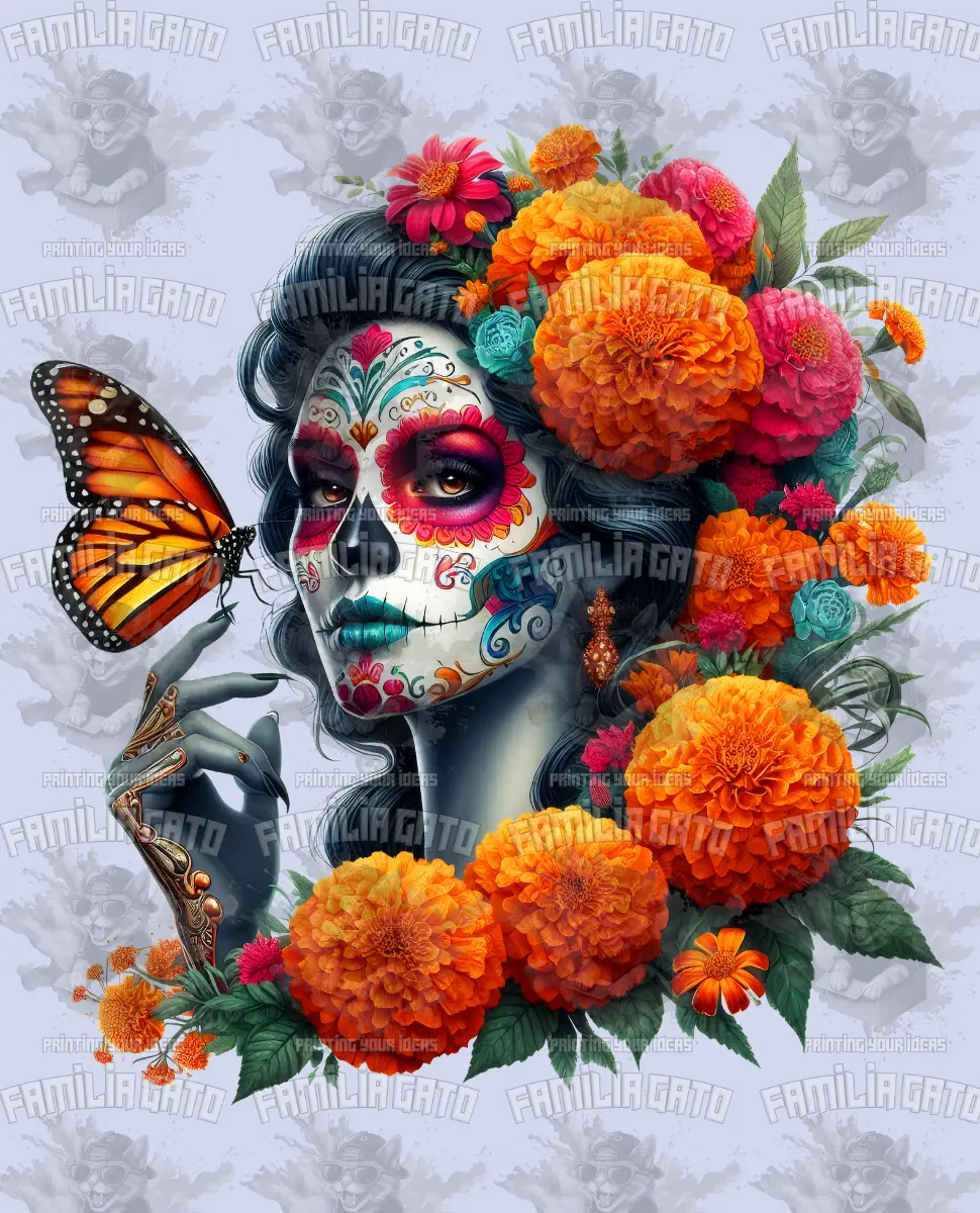 Orange Catrina DTF Transfer, Custom Craft Supplies, DIY Craft Decor with Durability, Hot Peel on All Fabric Types