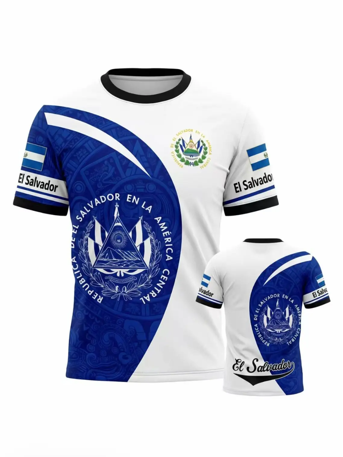 Men's El Salvador Short-Sleeve Soccer Jersey - Ethnic Pattern, H-Type Silhouette, Casual Fitted All-Season Top - Male Football Futsal Fashion Apparel, Football Fashion, All Seasons, Soccer & Futsal