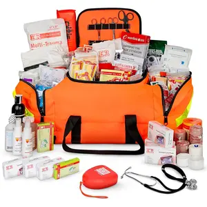 Large EMT Trauma Bag – Fully Stocked First Aid Kit with Tourniquet, Gauze, CPR Mask, Trauma Shears & Emergency Medical Supplies – Orange