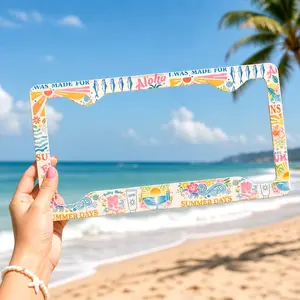 Summer License Plate Frame Metal License Frame 4 Hole Car Accessory Plate Cover Beach Hawaii Sardine Ocean Sea Vacation Sunny Groovy Floral