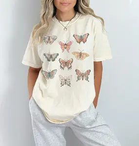 Comfort Colors, Vintage Butterflies Comfort Colors Graphic Tee, 100% Cotton, Crew Neck, Unisex Fit, Medium Size, Short Sleeve - Crewneck Shirt Top
