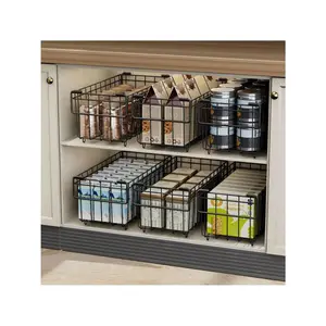 4Pcs Stackable Wire Baskets For Organizing, Pantry Organization Bins Cabinets Refrigerator Organizers And Storage, Metal Basket For Kitchen Laundry Garage Fridge Bathroom Countertop