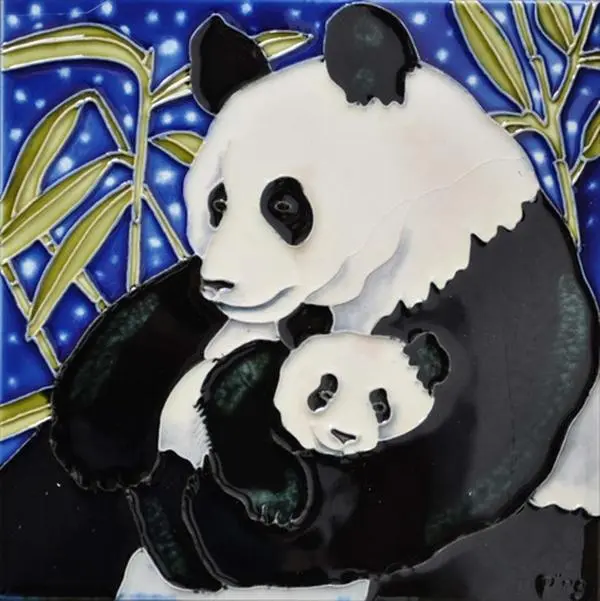 Continental Art Center BD-0417 Handmade 8x8 in. P&A Mother & Baby Ceramic Art Tile, Hot Plate, Easel Stand, Backsplash Centerpiece