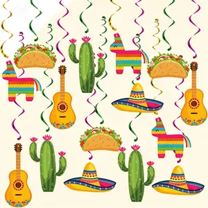 Party Decoration Hanging Swirls, Cinco De Mayo Themed Supplies, Mexican Fiesta Ceiling Decorations for Taco Tuesday Birthday, Fiesta Swirl Decor for Boys Girls Baby Shower, Reusable Tissue Paper Hanging Decor