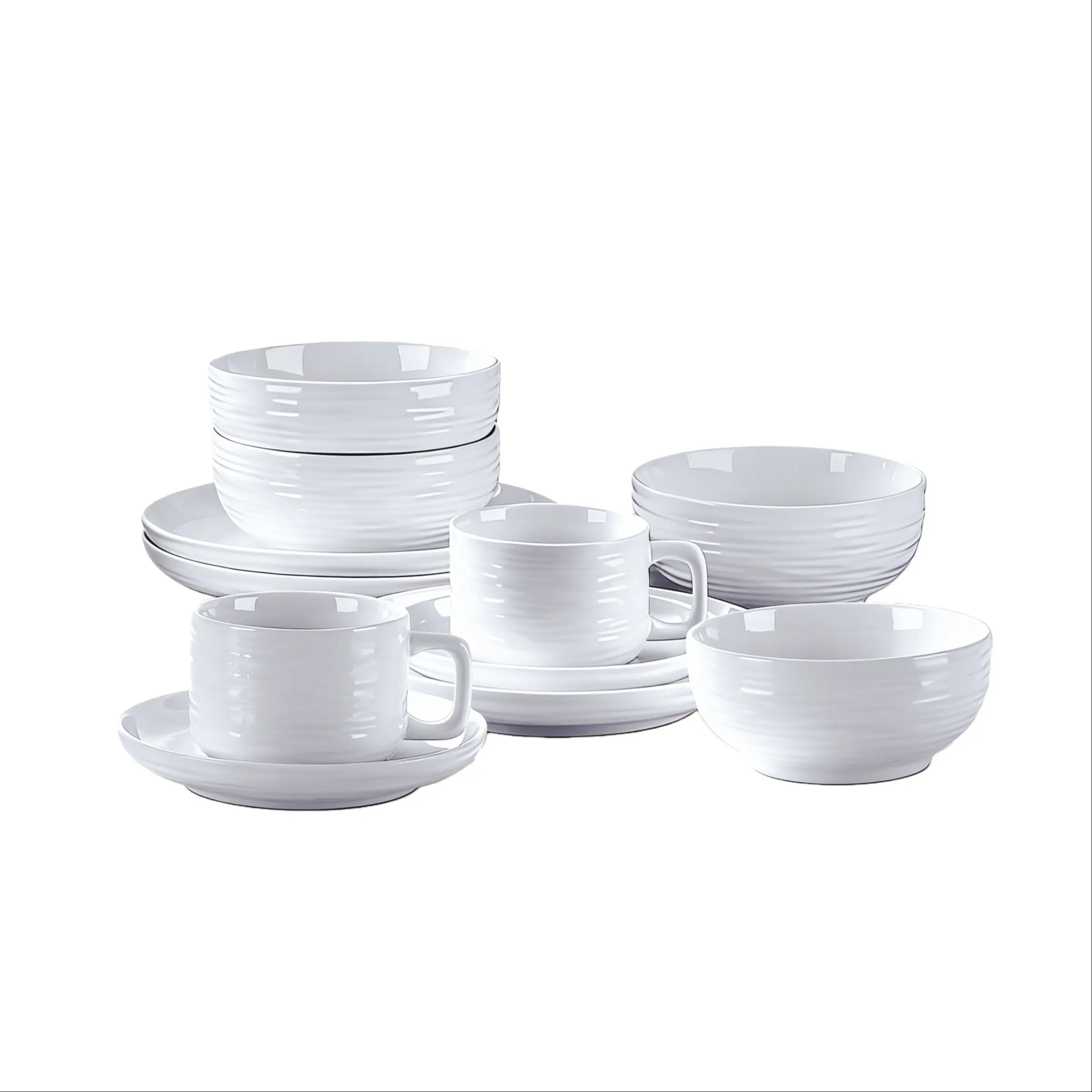Ceramic Stone Texture Dinnerware Set, Includes 4 Bowls, 4 Plates, 2 Cups & Saucers, Microwave and Dishwasher Safe, Dinnerware Service Set