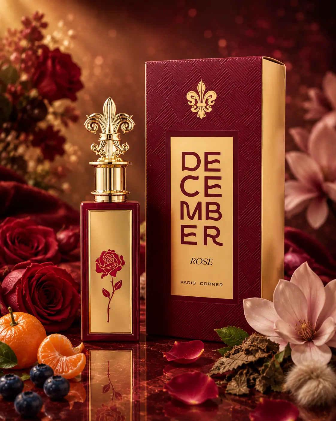 Paris Corner December Rose Women's Fragrance, 2 to 2.9 fl oz Alcohol-Based EDP, Blueberry Signature Scent, Spray Apply