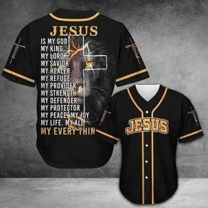 Personalized Lion Jesus Is My Everything Cross Baseball Jersey Shirt, Outdoor Sports, Sport Shirt, Dynamic And Comfortable