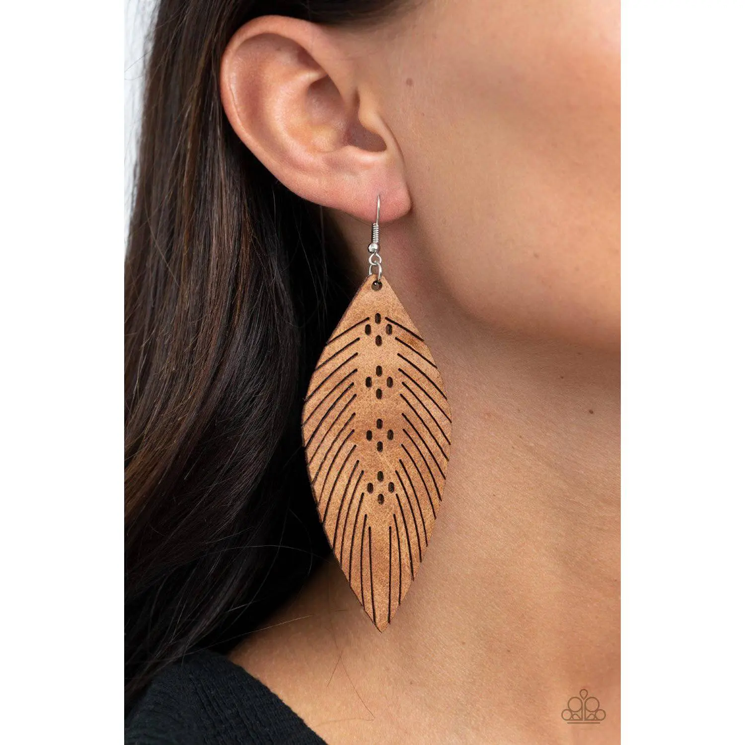 Wherever The Wind Takes Me - Brown Leather Feather Earrings - Paparazzi Accessories