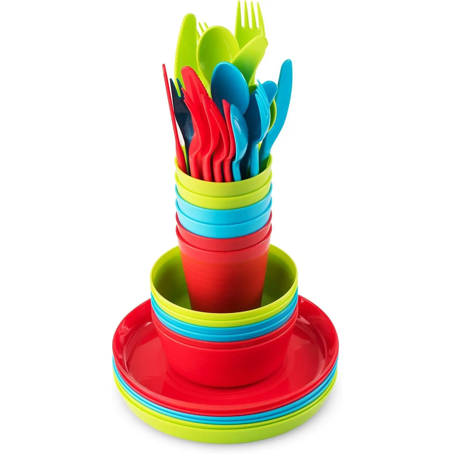 Plastic Dinnerware Set - 36 count  's Dinner Set Microwave / Dishwasher Safe   Dishes Dinnerware Set Includes  Plates and Bowls  Cups & Flatware.