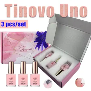 Tinovo Uno 3 Bottle Valentine's Day Gift Set, Nail Strengthening Serum, Natural Pink Nail Hardener Keratin Vitamin Strengthener 12ml/Bottle, Strengthens Nail and Repair Weak, Thin, Broken Nails, High Salon Quality, Holiday Gifts