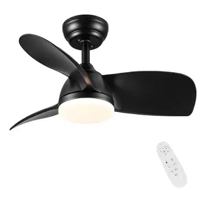 Modern 28 in. Indoor Black Ceiling Fan with Integrated LED Light Kit and Remote Control Included