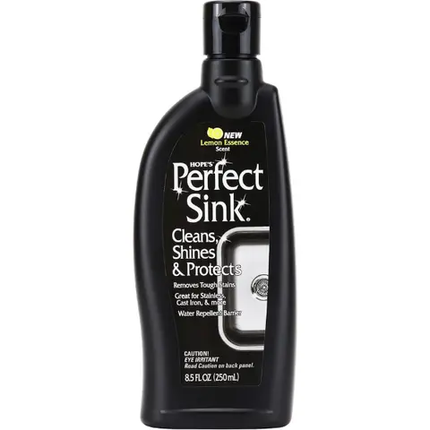 HOPE’S Perfect Sink Cleaner and Polish - 8.5oz Lemon Scent Ready-to-Use Kitchen Cleaner, 1-Step Gentle Surface Formula, Water-Repellent, Anti-Rust, Buff-Dry Shine, Scratch Removal, Corian & Acrylic Ok, Ideal for Stainless Steel, Cast Iron, Composite Sinks