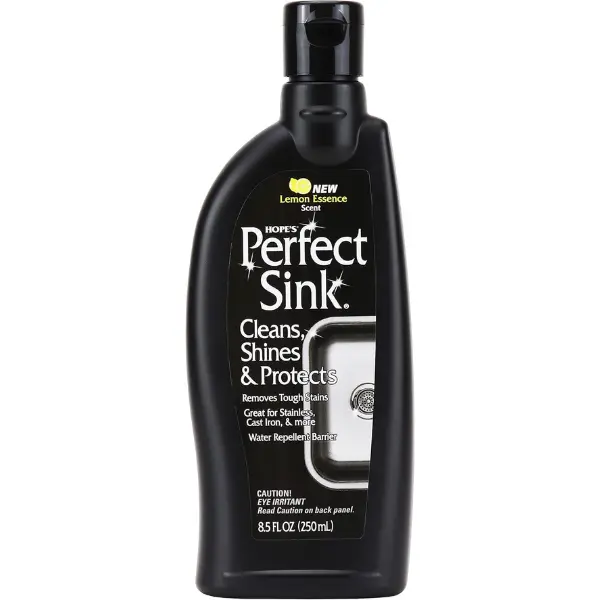 HOPE’S Perfect Sink Cleaner and Polish - 8.5oz Lemon Scent Ready-to-Use Kitchen Cleaner, 1-Step Gentle Surface Formula, Water-Repellent, Anti-Rust, Buff-Dry Shine, Scratch Removal, Corian & Acrylic Ok, Ideal for Stainless Steel, Cast Iron, Composite Sinks