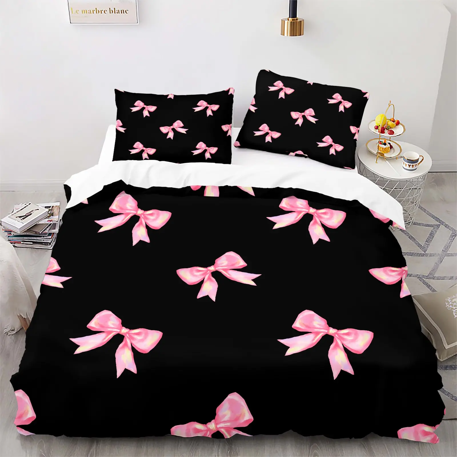 2/3Pcs Pink Purple Bow Duvet Cover Set, Decorative Duvet Cover, Aesthetic Soft Comforter Cover with Matching Pillowcases, No Filler Breathable Bedding Set for Bedroom Dorm Room Decoration, Cute Sweet Bedding, Cozy Gift for Friends and Family
