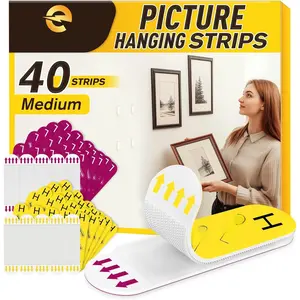 Picture  Strips Heavy Duty,  Free Picture Hangers for Walls, Picture  Kit,  Hooks Without Nails, Medium Adhesive Wall Strips for Poster Sticky 20-Pairs (40 Strips)