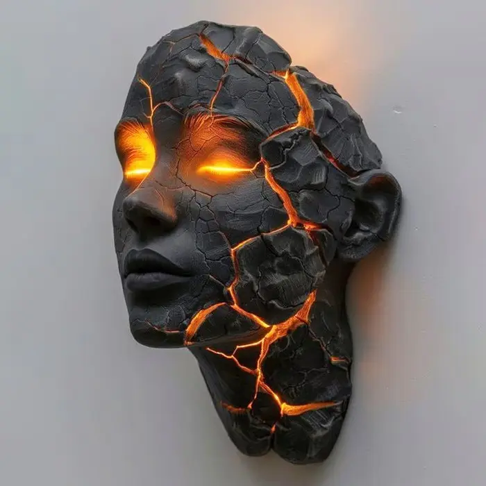 Cracked Soul Resin Wall Light – Broken Beauty Resin Art, Ambient Face Sculpture Lighting for Hauntingly Elegant Home Decor