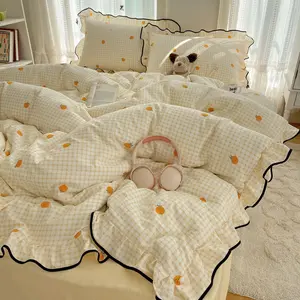Girls Sweet Ruffle Duvet Cover Set 3Pcs, Soft Comfortable Skin-friendly Bedding, 1 Duvet Cover 2 Pillowcases, No Filler, All Season Bedroom Decor