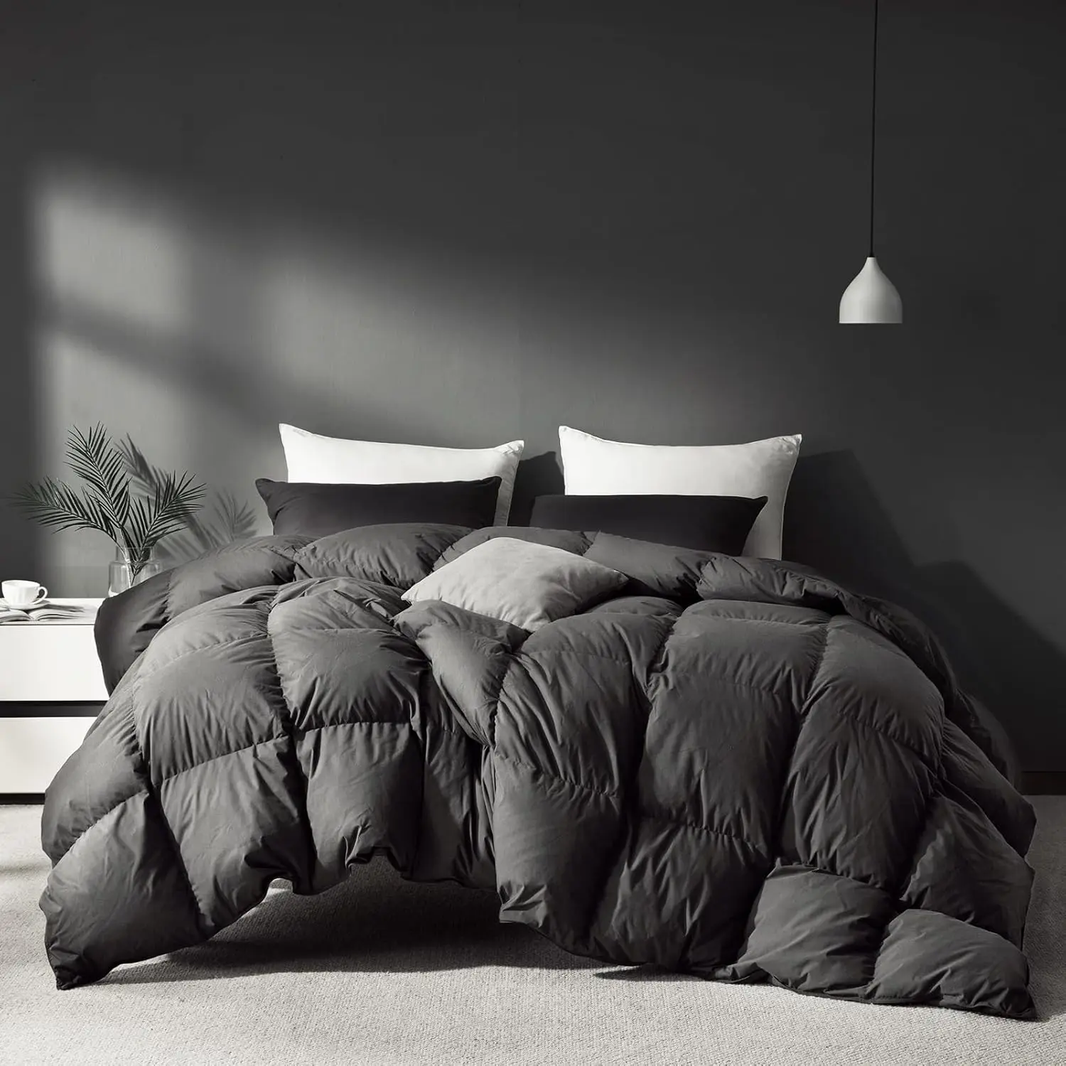Grey Goose Feathers Down Fiber Comforter  Size,   Season Duvet Insert, 750+ Fill 1200TC Power Hotel Style Comforter, 42 Oz Lightweight and Medium Warmth (90x90, Dark Grey)