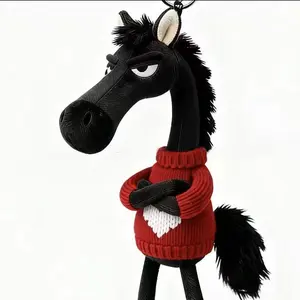 2026 New Tianxuan Cool Black Horse Pendant Bag Charm Keychain Plush Toy Doll Figurine