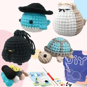 YAMAXIN 4PCS DIY Crochet Needle Kit for Beginners - Easy Arts And Crafts Knitting Tool Set with Rock Animal Series Design