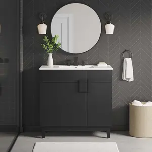 Modway Miles 36” Bathroom Vanity Cabinet (Sink Basin Not Included) in Black