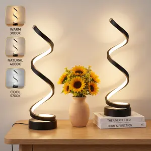Aesthetic Spiral LED Table Lamp, 12W Black, 10 Brightness Levels, 3 Color Temperature Dimming, Touch Control, USB-C Rechargeable, Eye-Caring No Flicker, for Living Room, Small Modern Apartment Home Decor