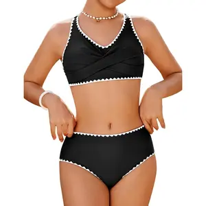 Girls Swimsuit Teen Crisscross Tie Back Bikini Sets Two Piece Bathing Suit Kids Swimwear Size 9-18 Years