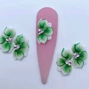 Premade 3D Ombre Green acrylic flower 4pcs nail charms nail art