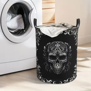 Gothic Skull Black Laundry Hamper, Large Round Storage Basket, Collapsible Basket Bins For Dirty Clothes Toys Blanket Organizer Bedroom Bathroom Storage Decor, Laundry Baskets