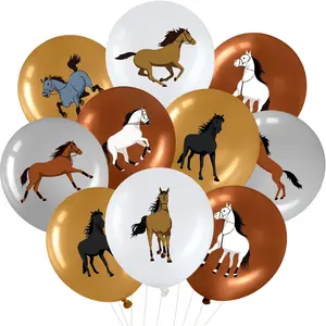 40 Pcs 12 Inch Horse Balloon Western Party Horse Balloons Cowboy Decoration Kit Black Brown Rodeo Farm Cowboy Cowgirl Latex Balloons Bulk For Baby Shower Birthday Arch Decor(Brown, White, Silver)