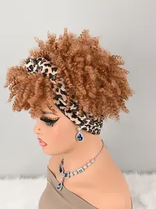Women's Curly Hair Braid-Style Wig with Bangs, Synthetic African Voluminous Wavy Hair, Leopard Print Short Braid-Style Wig