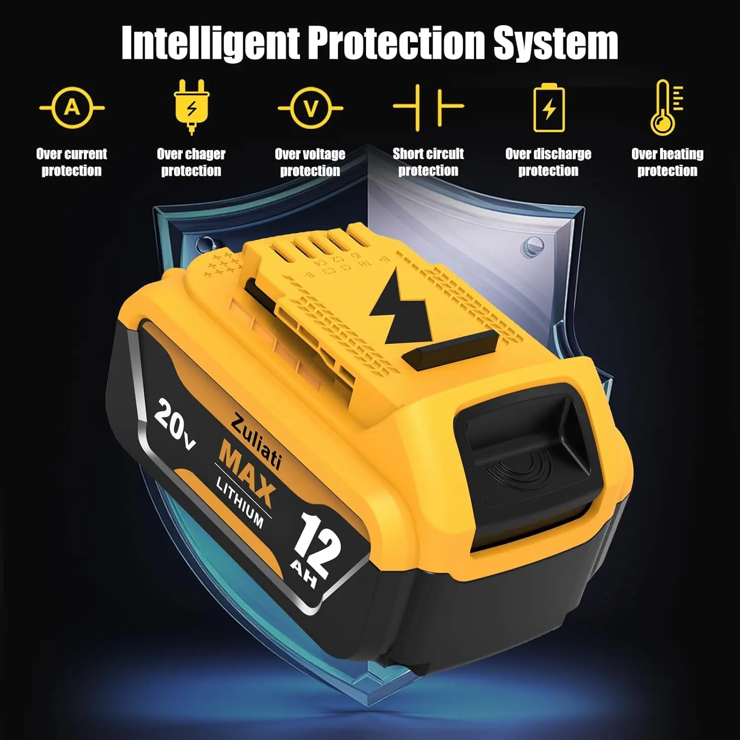 2-Pack Yellow 12000mAh 12.0Ah Lithium Replacement Battery for Dewalt ...