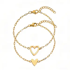 Stainless Steel Bracelet Hollow Heart Adjustable Minimalist Dainty Gift For Women Best Friend Couple